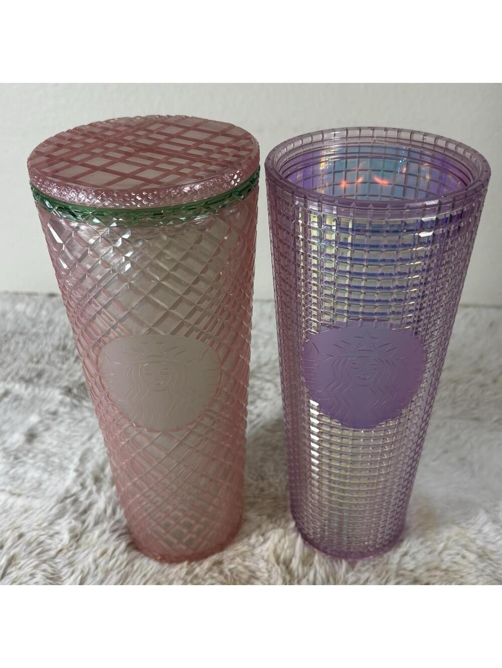 Starbucks Studded Tumbler Set Pink w Lid + Purple Iridescent No Lid